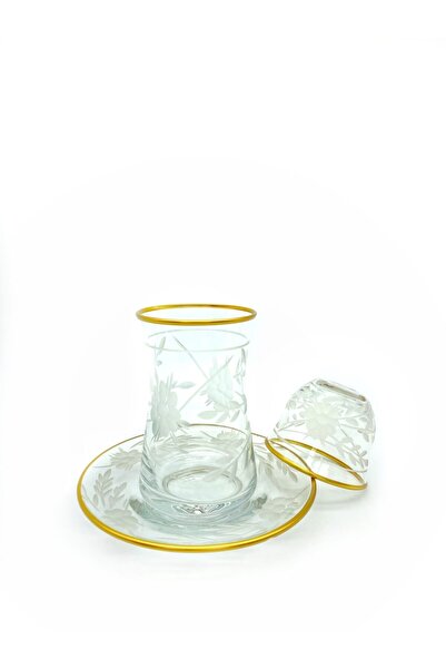 ÖzcamKristal 18 Parça 6 Kişilik Çiçek Motifli Çay Takımı