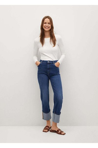 MANGO Woman Ecrufarbenes, rückenfreies Langarm-T-Shirt für Damen