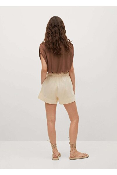 MANGO Woman Γυναικείο T-Shirt καφέ Gathered Shoulders