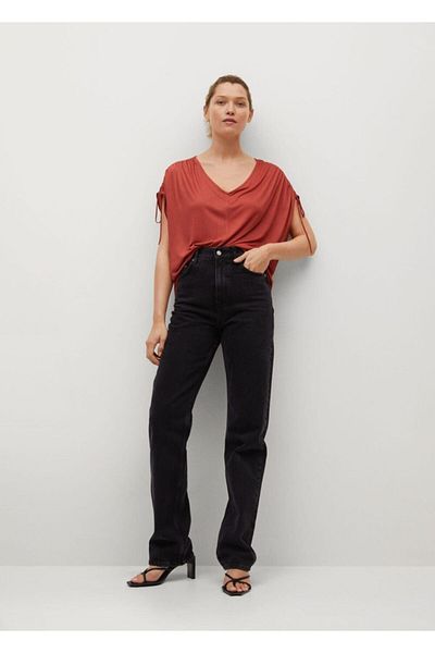 MANGO Woman T-Shirt mit gerafften Ärmeln in Burnt Orange für Damen