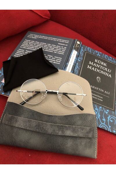 eticacollections نظارة جون لينون فضية شفافة للجنسين مع حافظة جلدية وقطعة قماش...