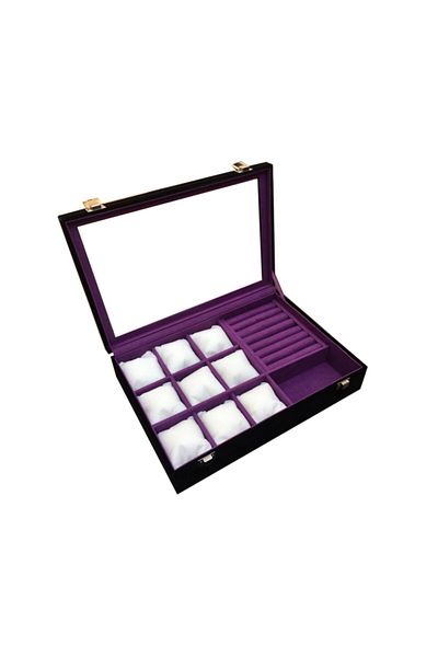 IMPALA Watch + Ring + Cufflink + Glasses Multi-Purpose Jewelry Box Suede Leather Covered on Wooden Case