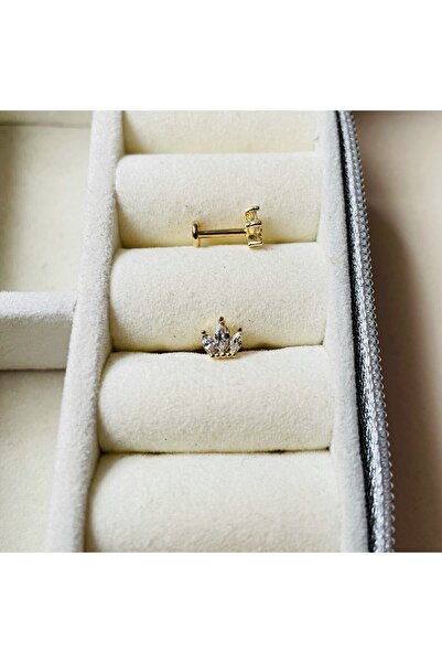 Mien Store Kadın / Kız Gold Rengi Cerrahi Çelik Üç Taşlı Tac Tragus Kıkırdak ...