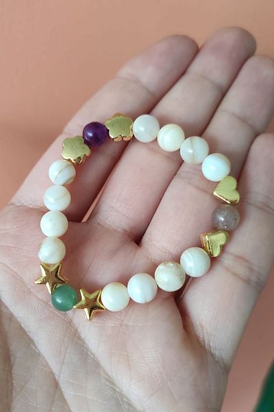 Natural Jewelleryy Mother of Pearl, Amethyst, Rose Quartz Natural Stone Girl's Bracelet