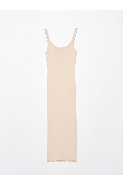 Dilvin 1032 Πλεκτό λουράκι Φόρεμα-μπεζ