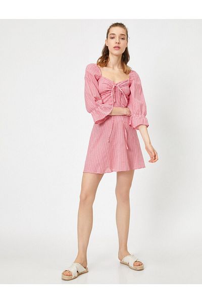 Koton Collar Detailed Long Sleeve Ruffle Detailed Mini Dress