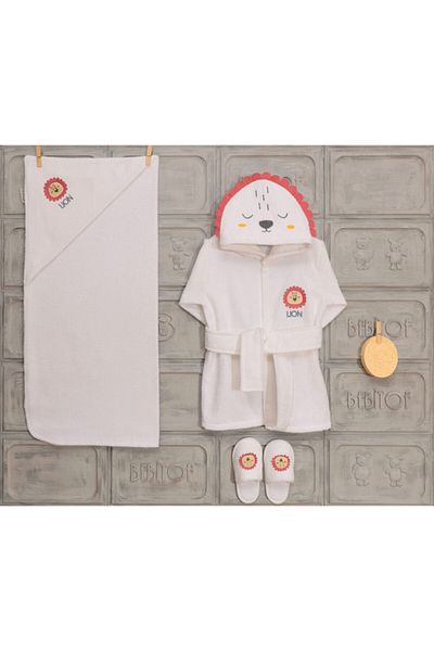 Bebitof Lion Figured Bathrobe Set 100% Cotton - Pink