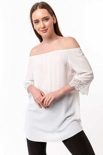 Laranor Madonna Collar Blouse with Guipure Detail on Sleeves