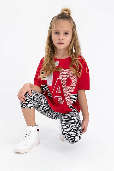 ROLY POLY مجموعة Rolypoly Start Zebra Red للفتيات لباس ضيق كابري