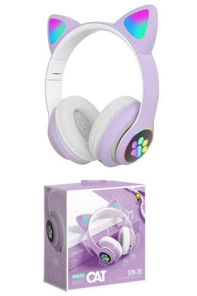 teknosepetim Kedi Kulaklık Rgb Işıklı Bluetooth Kulaklık Kablosuz Extra Bass ...