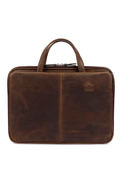 KANGAROO KINGDOM حقيبة كمبيوتر محمول وحقيبة رجالية من جلد البقر الأصلي من Crazy Horse Dark Camel 9091-zkc
