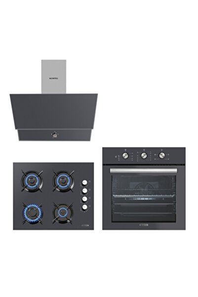 KUMTEL Kristal Antrasit Gri  Cam Ankastre Set