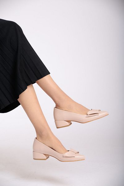 FORS SHOES Bej Crem Piele Fundă Pantofi Clasici Damă Toc Scurt
