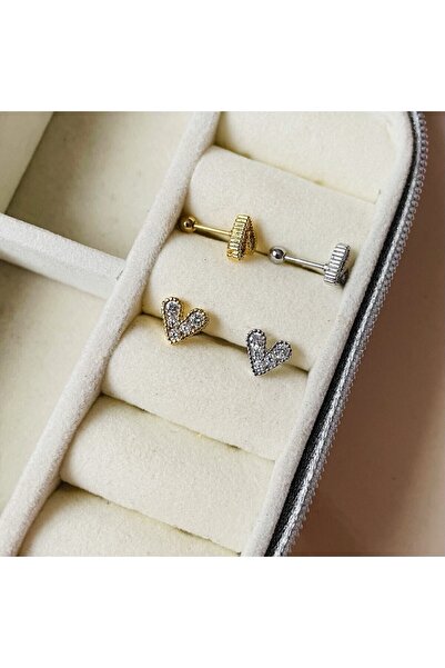 Mien Store Kadın Gold Rengi Cerrahi Çelik Taşlı Kalpli Tragus Kıkırdak Pierci...