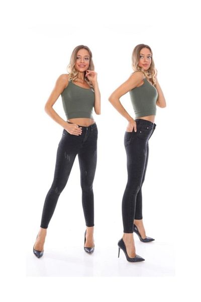 Ramrod Jeans Black Denim Frayed Normal High Waist Jeans Color S.o.l.m.a.z Skinny (PACKER)