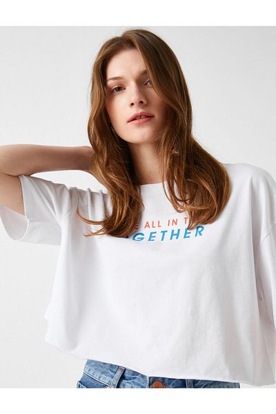 Koton Women's Printed T-Shirt Crew Neck Cotton
