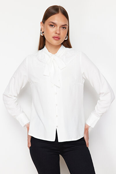 Trendyol Collection Ecru Lace Detailed and Tie-Up Regular Shirt - TWOSS24GO00172