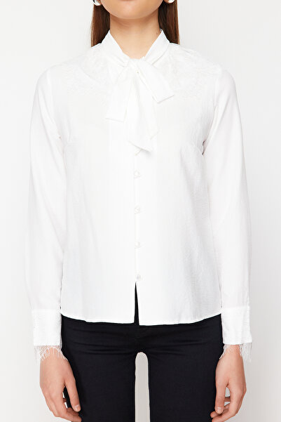 Trendyol Collection Ecru Lace Detailed and Tie-Up Regular Shirt - TWOSS24GO00172