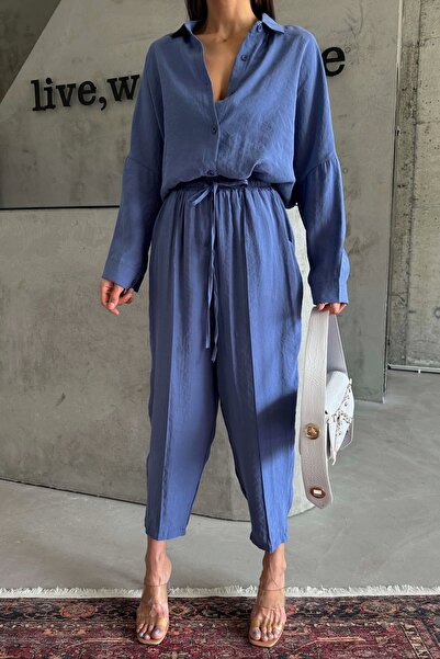 Eka Set pantaloni cămașă Indigo pentru femei 1009-2185