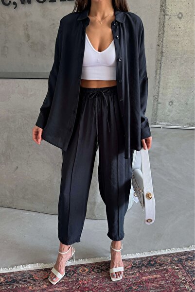 Eka Set cămașă și pantaloni negre pentru femei - 1009-2185