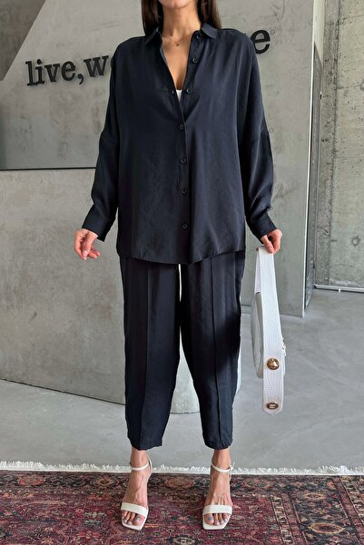 Eka Set cămașă și pantaloni negre pentru femei - 1009-2185