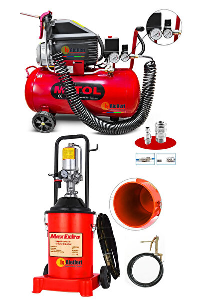 PROXTECH 12 Litre Havalı Gres Pompası ve Mytol 50 Litre Hava Kompresörü Full Set