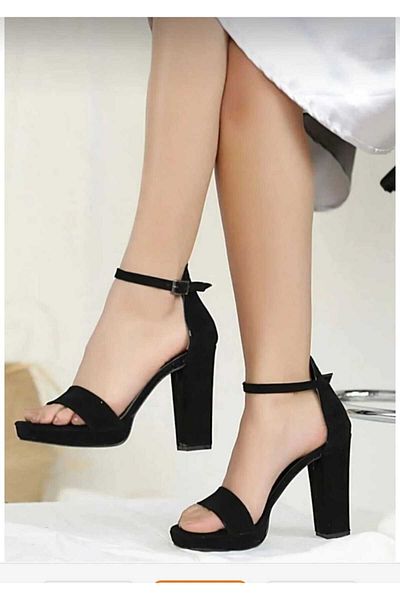 ZİRVE MAĞAZA High Heeled Black Suede Women's Platform Shoes - Single Strap