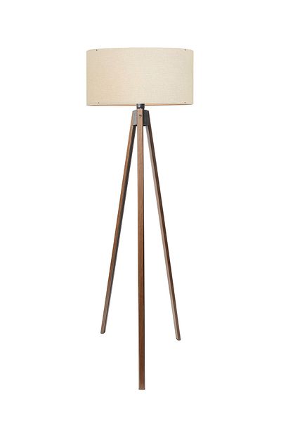 aynur abacur Beige Round Fabric - Cylinder Head Wooden Three-Legged Floor Lamp Ayd-2581