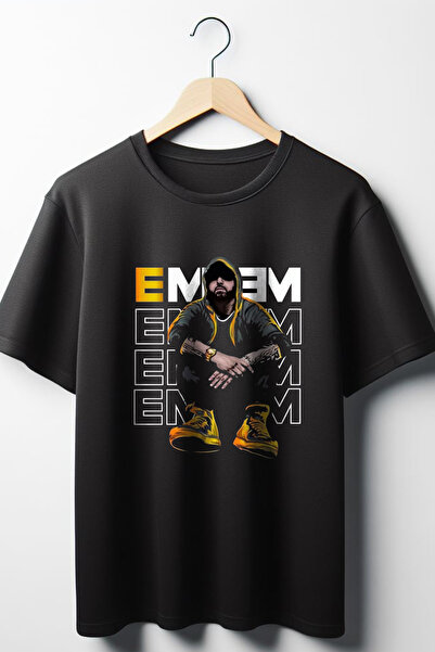 Vordevia تيشيرت أسود كبير الحجم مطبوع عليه Eminem للجنسين بياقة دائرية