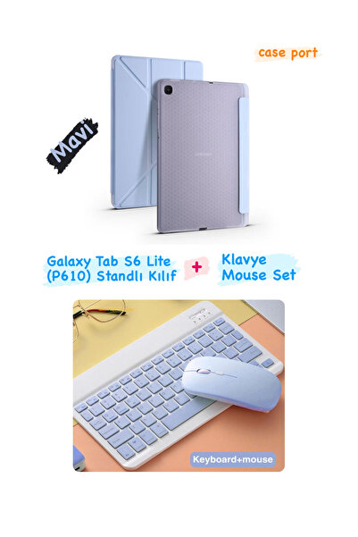 case port Galaxy Tab S6 Lite (P610) Uyumlu Bluetooth Klavye Mouse Set Standlı Kılıf