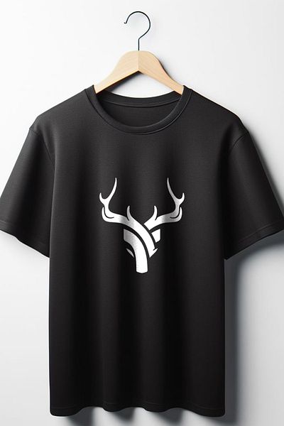 Vordevia Μαύρο μπλουζάκι με στάμπα ελάφια Oversize Wide Fit Unisex Crew Neck