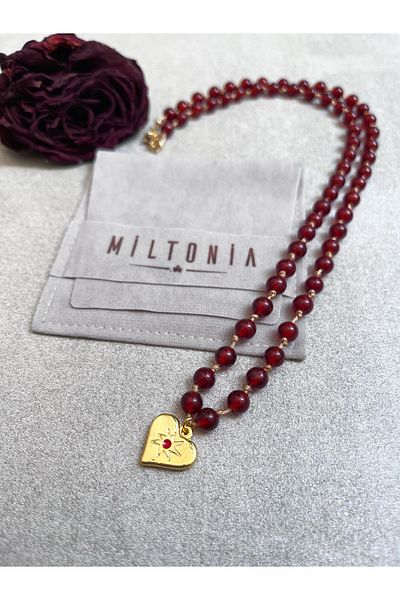 Miltonia Red Agate (Agat) Natural Steel Necklace