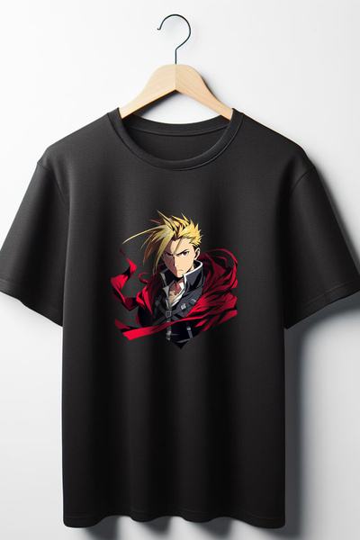 Vordevia تيشيرت أسود كبير الحجم مطبوع عليه ألكيميست من المعدن الكامل وياقة دائرية للجنسين