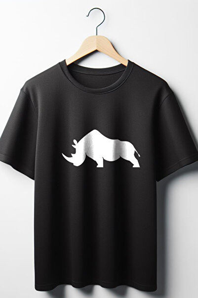 Vordevia Μαύρο μπλουζάκι με στάμπα Rhinoceros Oversize Wide Fit Unisex Crew Neck