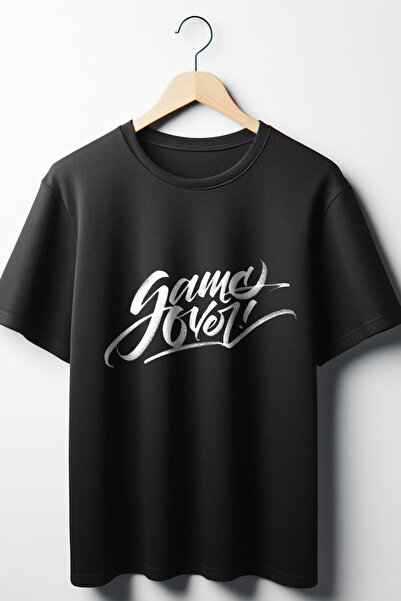 Vordevia Μαύρο μπλουζάκι με στάμπα με γράμματα "Game Over", μεγάλου μεγέθους,...