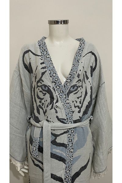 ŞIK STİL Natural Cotton Hand-Woven Kimono Caftan Bathrobe -917