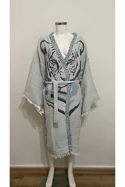 ŞIK STİL Natural Cotton Hand-Woven Kimono Caftan Bathrobe -917