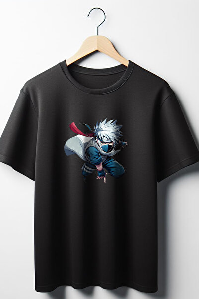 Vordevia Unisex Oversize kroj Black T-shirt - Kakashi Hatake Štampano , okrug...