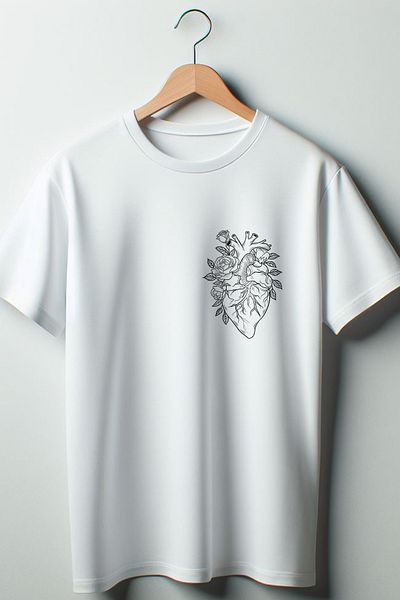 Vordevia Tricou alb unisex cu decolteu rotund supradimensionat cu imprimeu inimă
