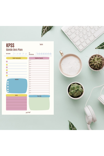 Arilcraft KPSS Günlük Ders Planı - Hedefler - Notlar - Soft Renkli