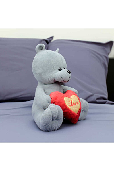 Elissa Sevimli Kalp Tutan Peluş Ayıcık 30cm Gri