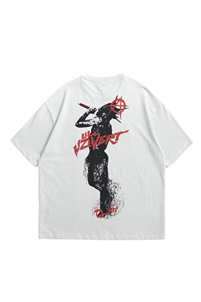 Scrovtie تي شيرت Lil Uzi Vert 222 أبيض كبير الحجم مطبوع - رقبة دائرية، كم قصير