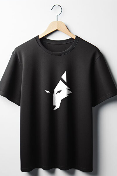 Vordevia Tricou negru unisex cu decolteu rotund supradimensionat cu imprimeu ...