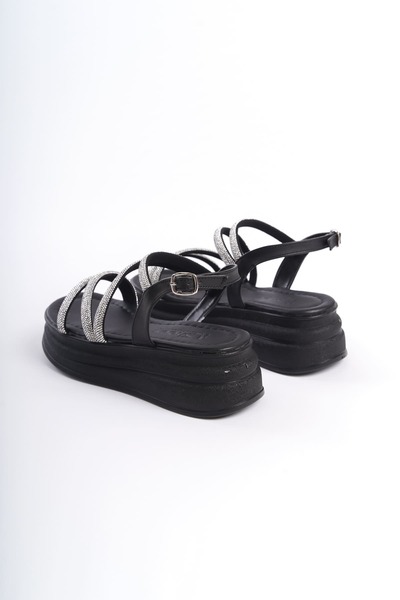 BZ Moda ZAHRA Tenká přezka Stoned Striped Ortopedic Sole Dámské sandály ST Black