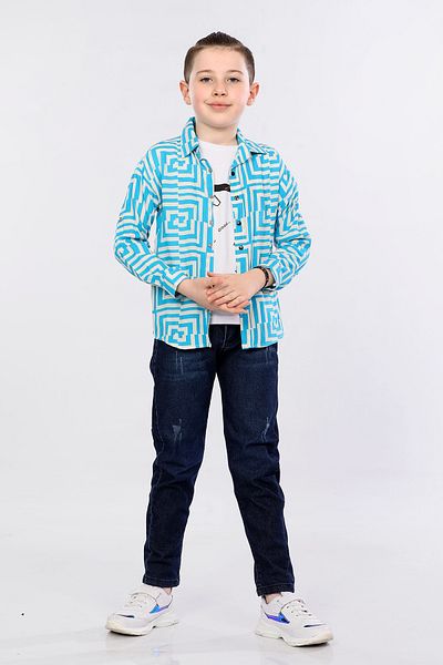 MORNIO Boy's 3-Piece Set Patterned Shirt, T-shirt and Jeans MRN2436