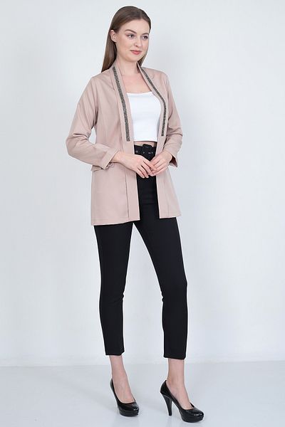 EMİRAQLİFE Stone Detailed Shawl Collar Women's Blazer Jacket