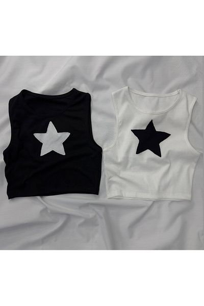 Gofeel Harajuku Aesthetic Crop Tank - Star Detail, Single Sent, Choose Color