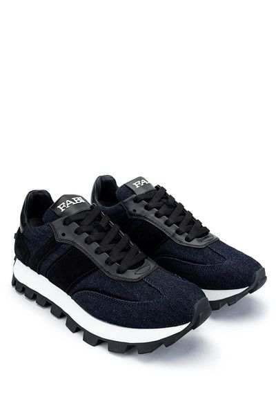 FABI Men's Leather & Textile Navy Blue/Black Sneakers & Sports Shoes