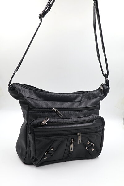nazenintasarımlar SHOULDER STRAPED MULTIPLE COMPARTMENT FLEXIBLE AND SOFT DAILY BAG BLACK 2Ç