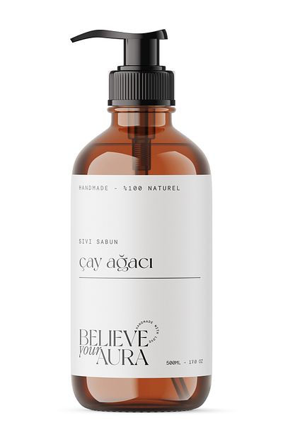 Believe Your Aura Natural Hand and Skin Liquid Soap with Tea Tree Plant Extract - Vitamin E Aloe Vera Shea Butter - 500 ml